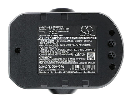 14.4V, 4000mAh, Li-ion Battery fits Ryobi, Cdd144v22, Cddi14022nf, 57.6Wh