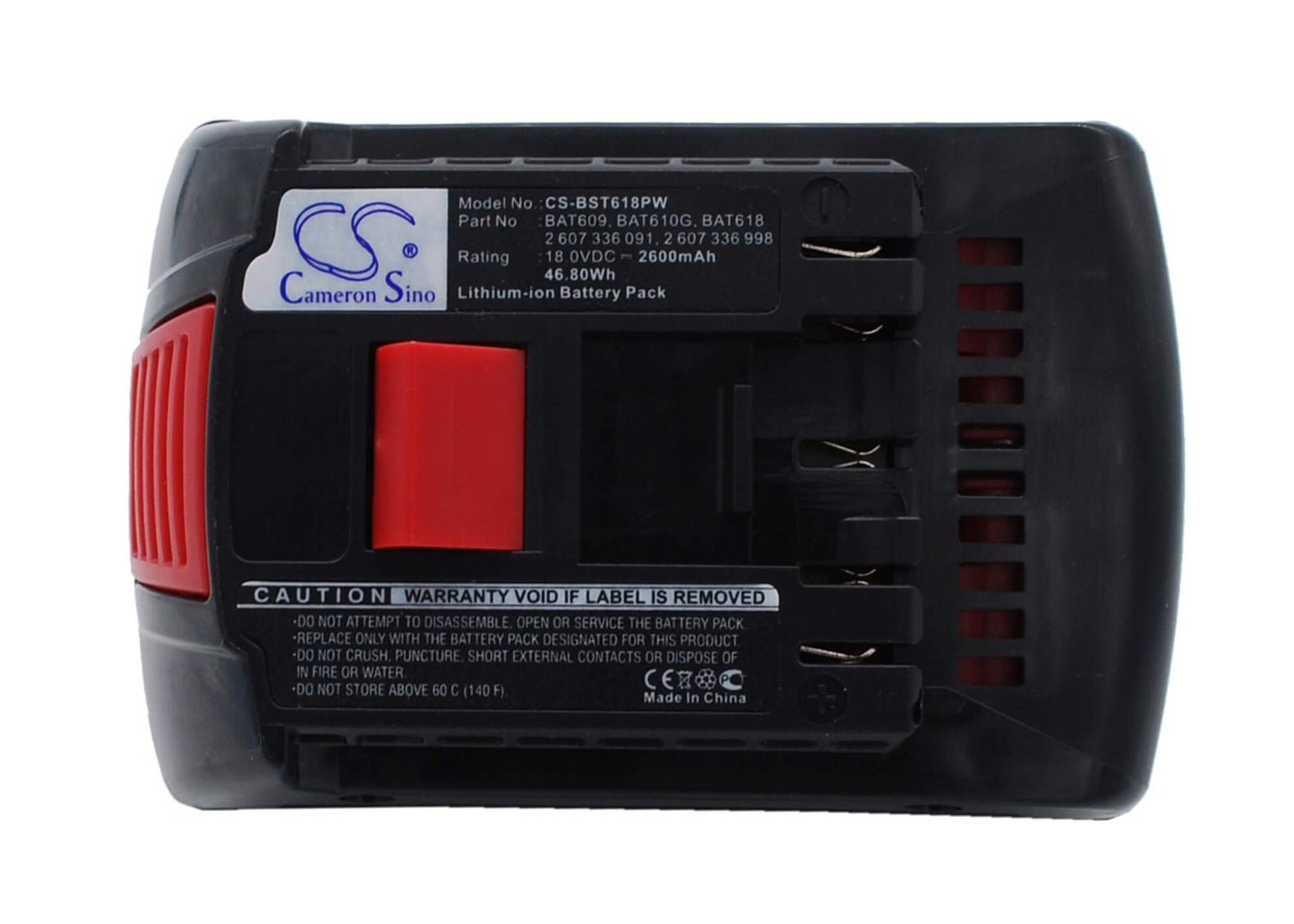 18.0V, 2600mAh, Li-ion Battery fits Bosch, 17618, 17618-01, 46.8Wh