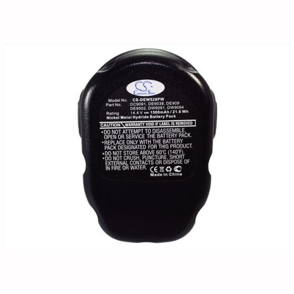 Black, 14.4V, 1500mAh, Ni-MH Battery fits Dewalt, Dc528 Flashlight, Dc551ka, 21.6Wh