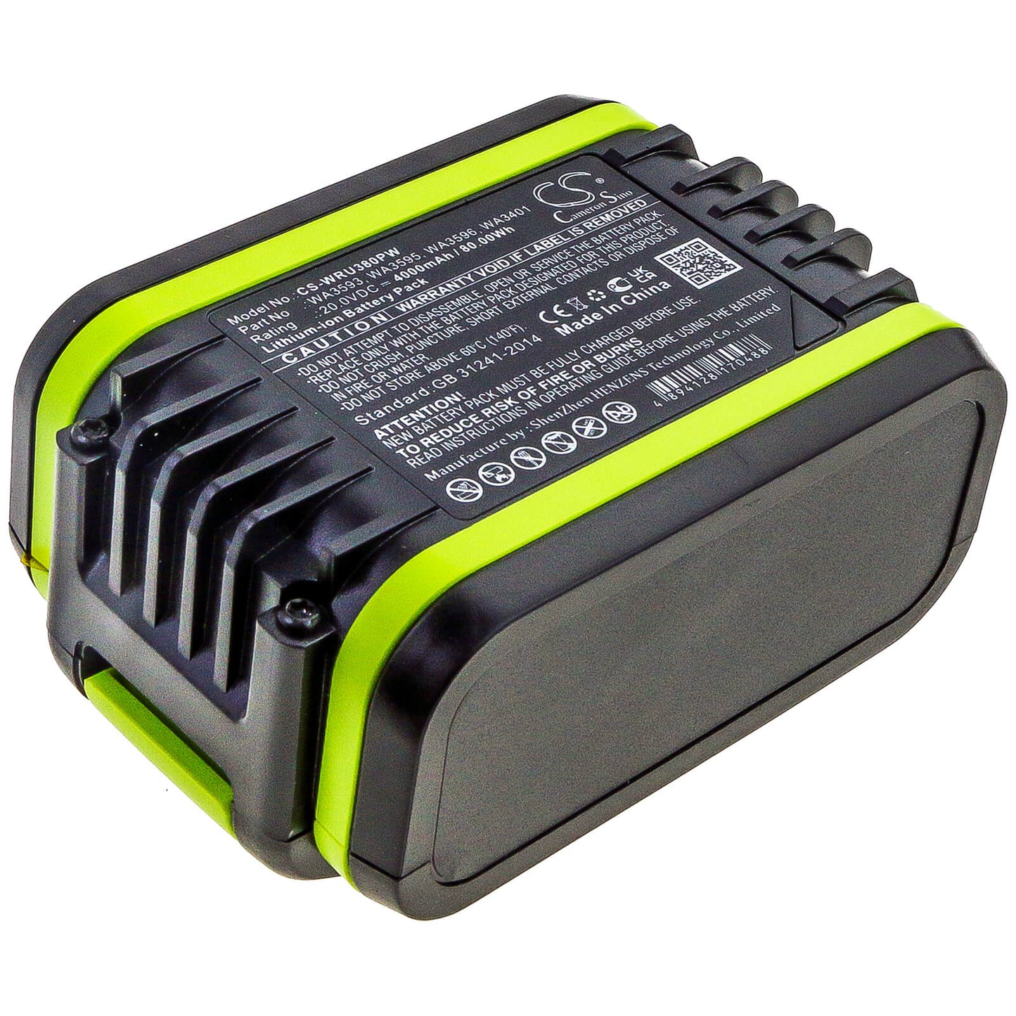 20.0V, 4000mAh, Li-ion Battery fits Worx, Wu172, Wu185, 80Wh