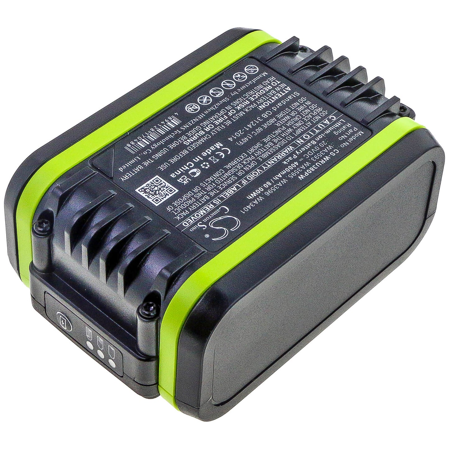 20.0V, 4000mAh, Li-ion Battery fits Worx, Wu172, Wu185, 80Wh