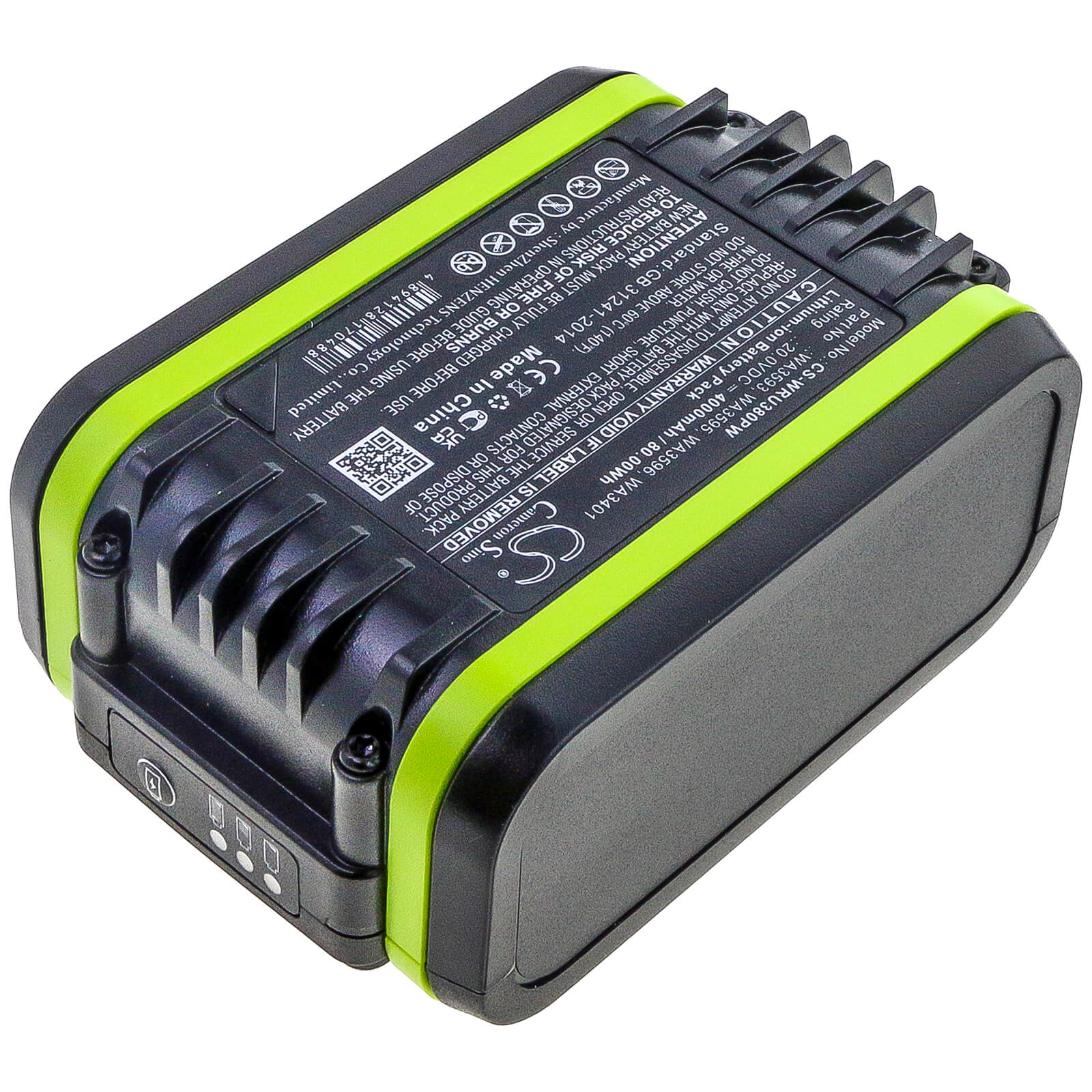 20.0V, 4000mAh, Li-ion Battery fits Worx, Wu172, Wu185, 80Wh