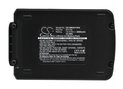 16.0V, 2000mAh, Li-ion Battery fits Worx, Brushless Impact 20v Max Drill, Wa3527, 32Wh