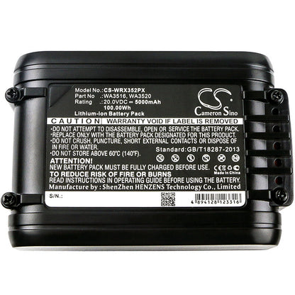 20.0V, 5000mAh, Li-ion Battery fits Worx, Rd2871, Rd2872, 100Wh