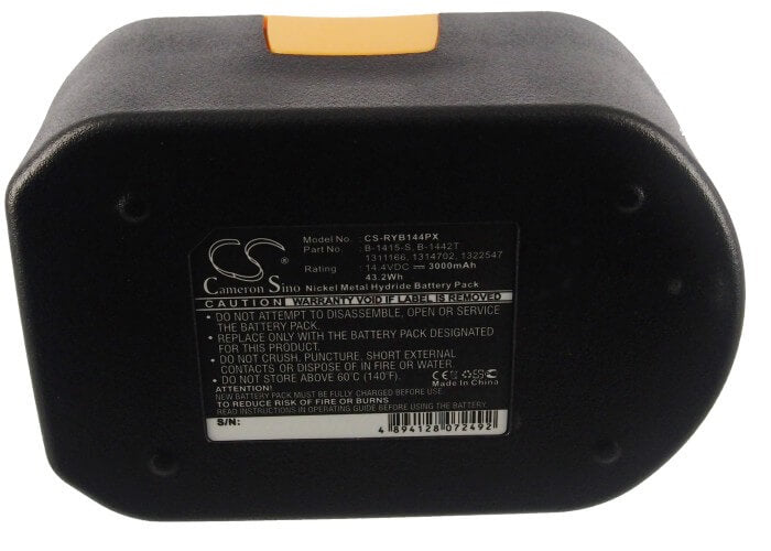 14.4V, 3000mAh, Ni-MH Battery fits Ryobi, Cbi1442d, Cdl1441p, 43.2Wh