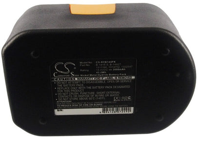 14.4V, 3000mAh, Ni-MH Battery fits Ryobi, Cbi1442d, Cdl1441p, 43.2Wh