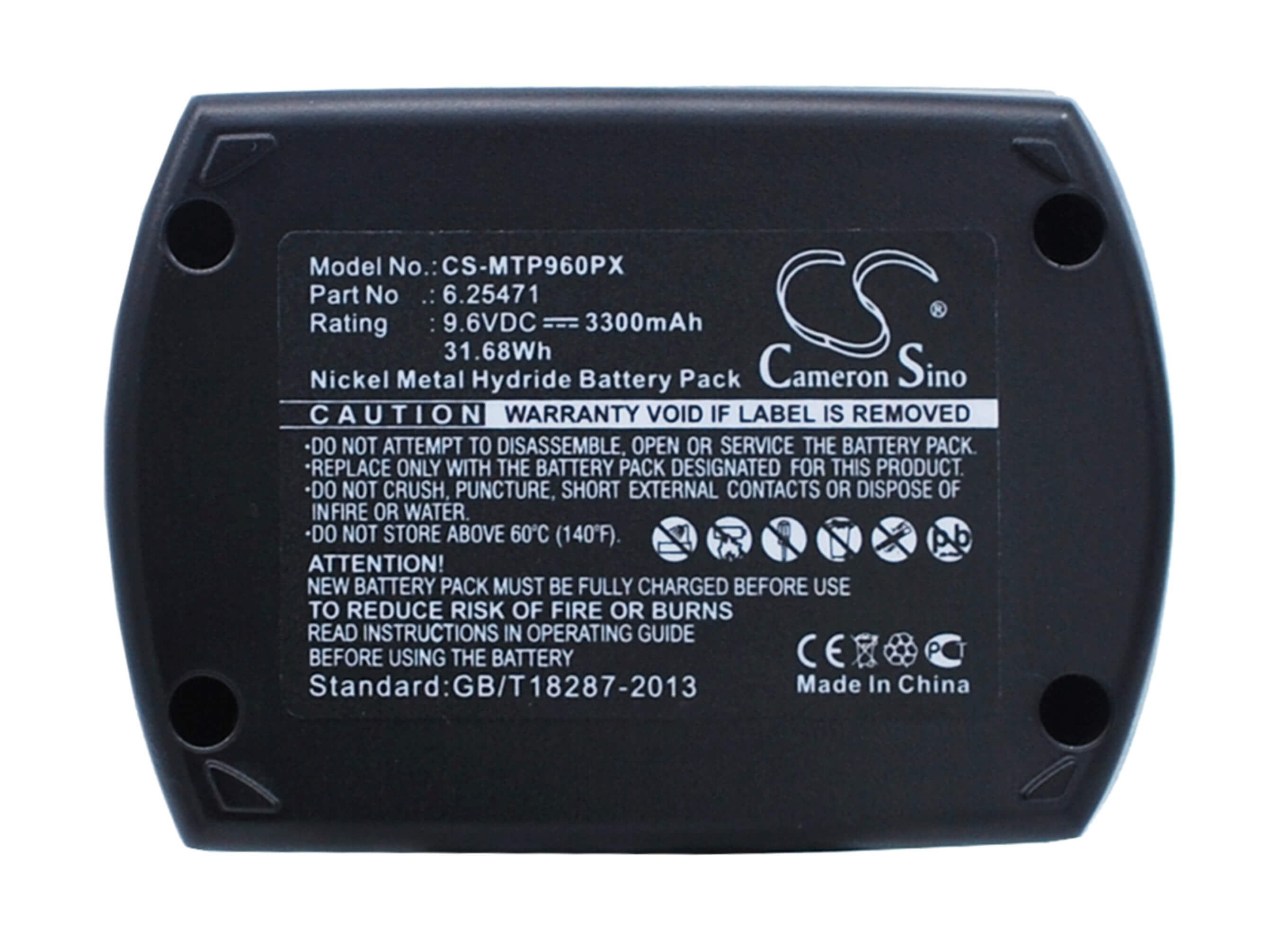9.6V, 3300mAh, Ni-MH Battery fits Metabo, Bs 9.6, Bs9.6, 31.68Wh
