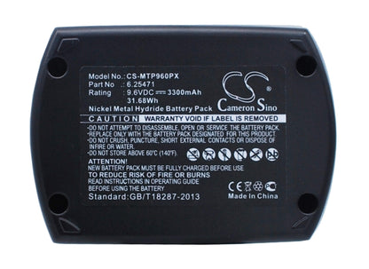 9.6V, 3300mAh, Ni-MH Battery fits Metabo, Bs 9.6, Bs9.6, 31.68Wh
