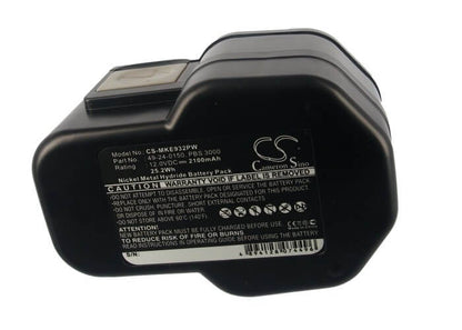 12.0V, 2100mAh, Ni-MH Battery fits Milwaukee, 0502-23, 0502-25, 25.2Wh