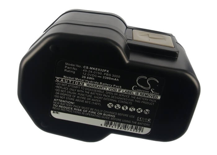 12.0V, 3300mAh, Ni-MH Battery fits Milwaukee, 0502-23, 0502-25, 39.6Wh