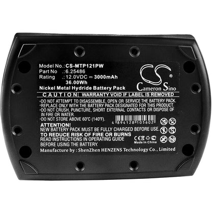 12.0V, 3000mAh, Ni-MH Battery fits Metabo, Bs 12 Sp, Bsz 12, 36Wh
