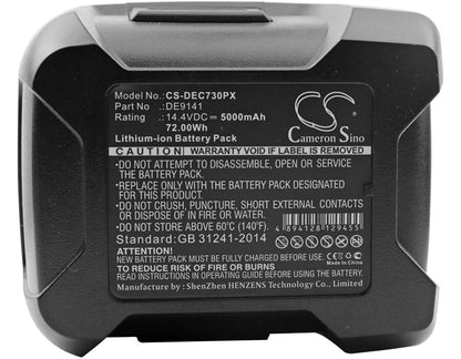 14.4V, 5000mAh, Li-ion Battery fits Dewalt, Dc528 (flash Light), Dc528n, 72Wh