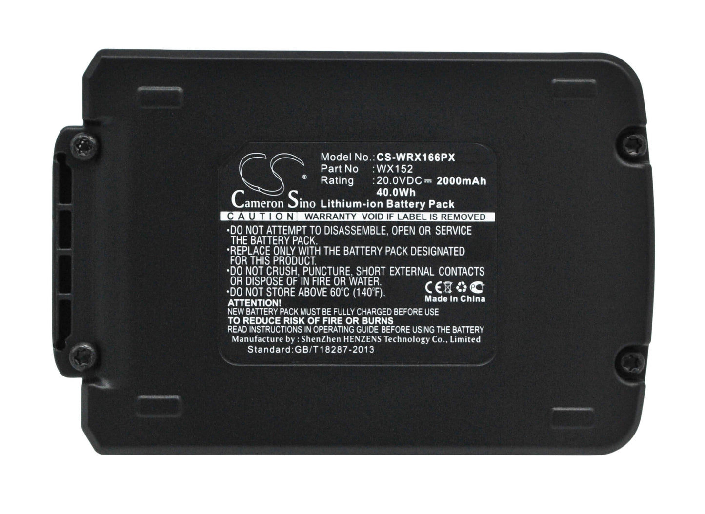 20.0V, 2000mAh, Li-ion Battery fits Worx, Wa3503, Wa3528, 40Wh