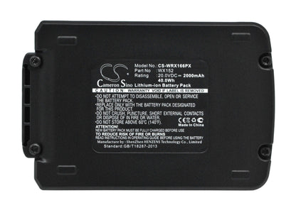 20.0V, 2000mAh, Li-ion Battery fits Worx, Wa3503, Wa3528, 40Wh
