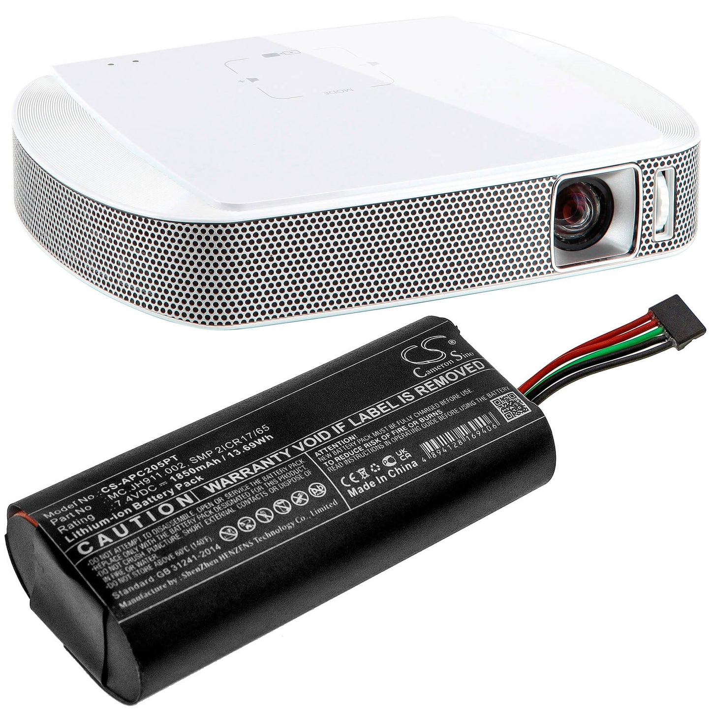 7.4V, 1850mAh, Li-ion Battery fits Acer, Projector C205, 13.69Wh