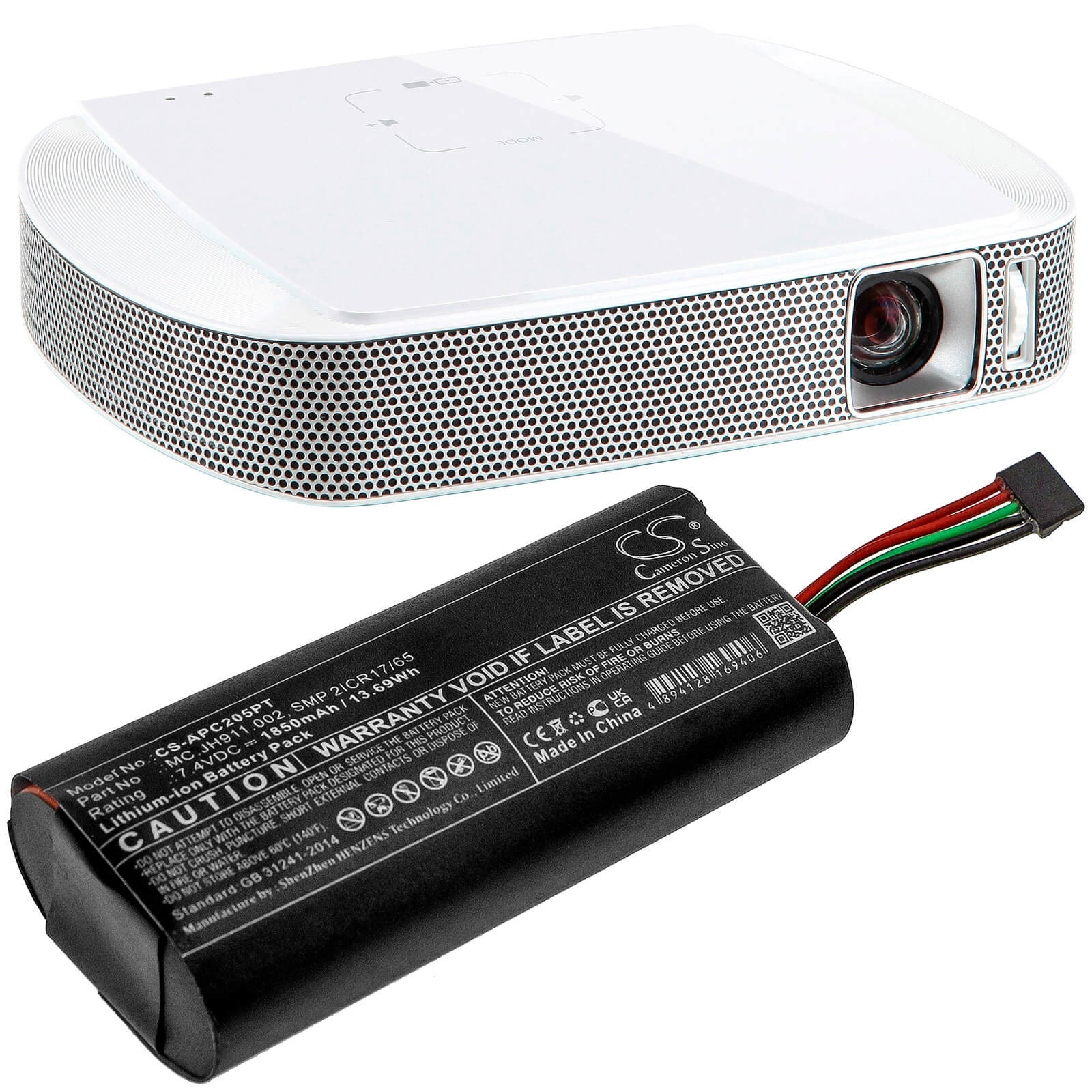 7.4V, 1850mAh, Li-ion Battery fits Acer, Projector C205, 13.69Wh
