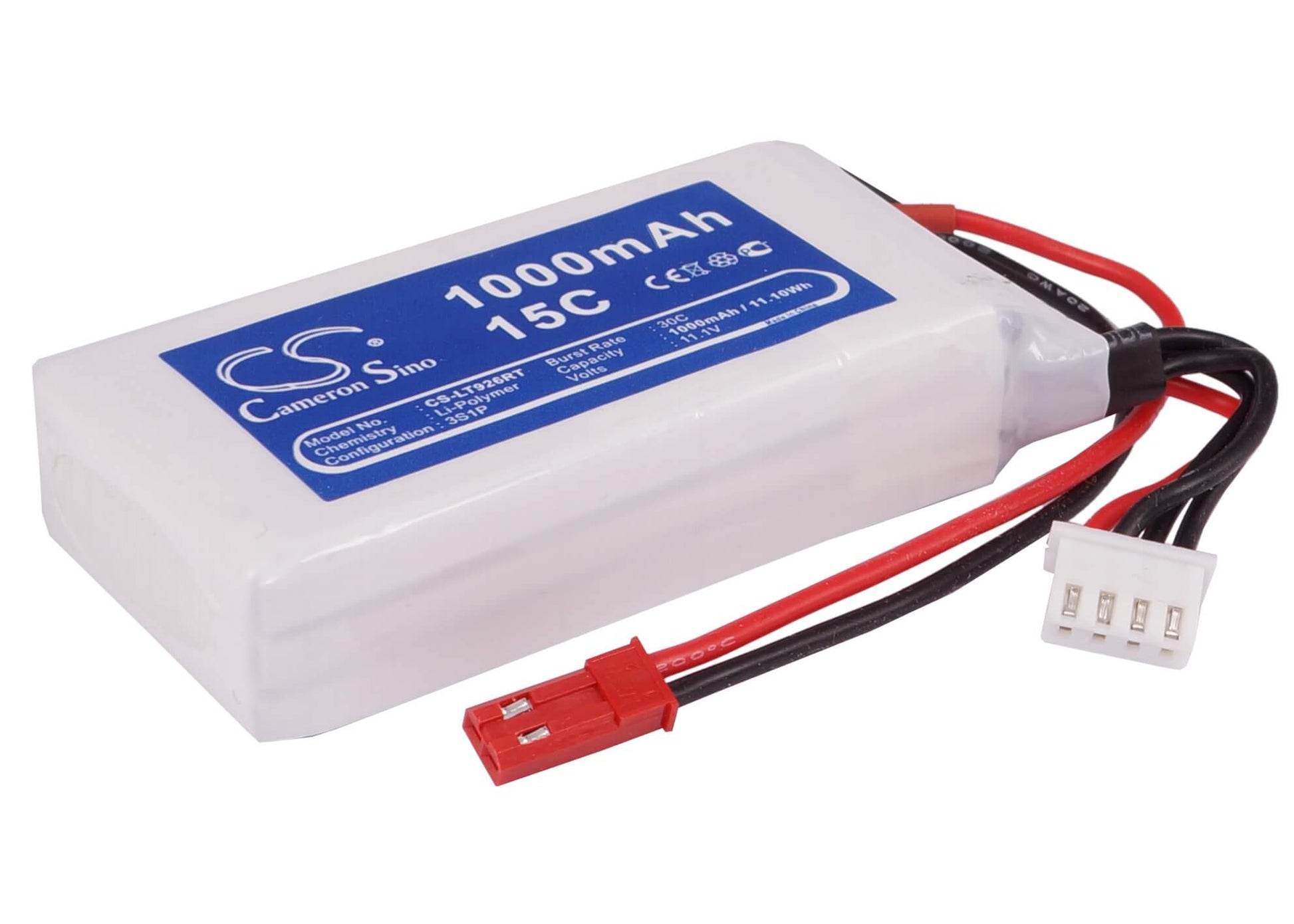 11.1V, 1000mAh, Li-Polymer Battery fits Cameron Sino, RC Cars Cs-lt926rt, 11.1Wh