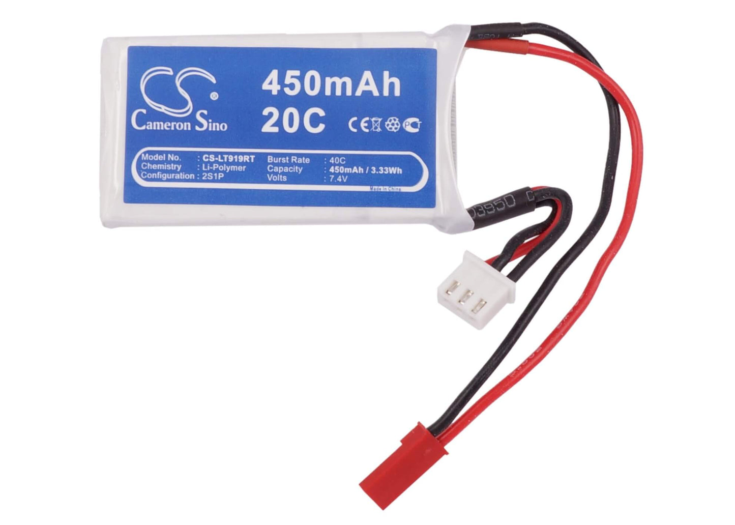 7.4V, 450mAh, Li-Polymer Battery fits Cameron Sino, RC Cars Cs-lt919rt, 3.33Wh