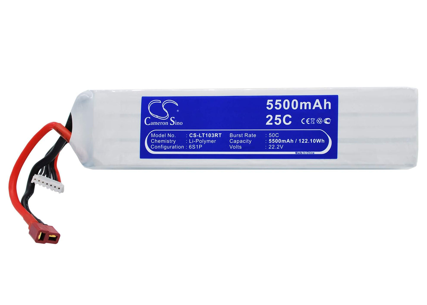 22.2V, 5500mAh, Li-Polymer Battery fits Cameron Sino, RC Cars Cs-lt103rt, 122.1Wh
