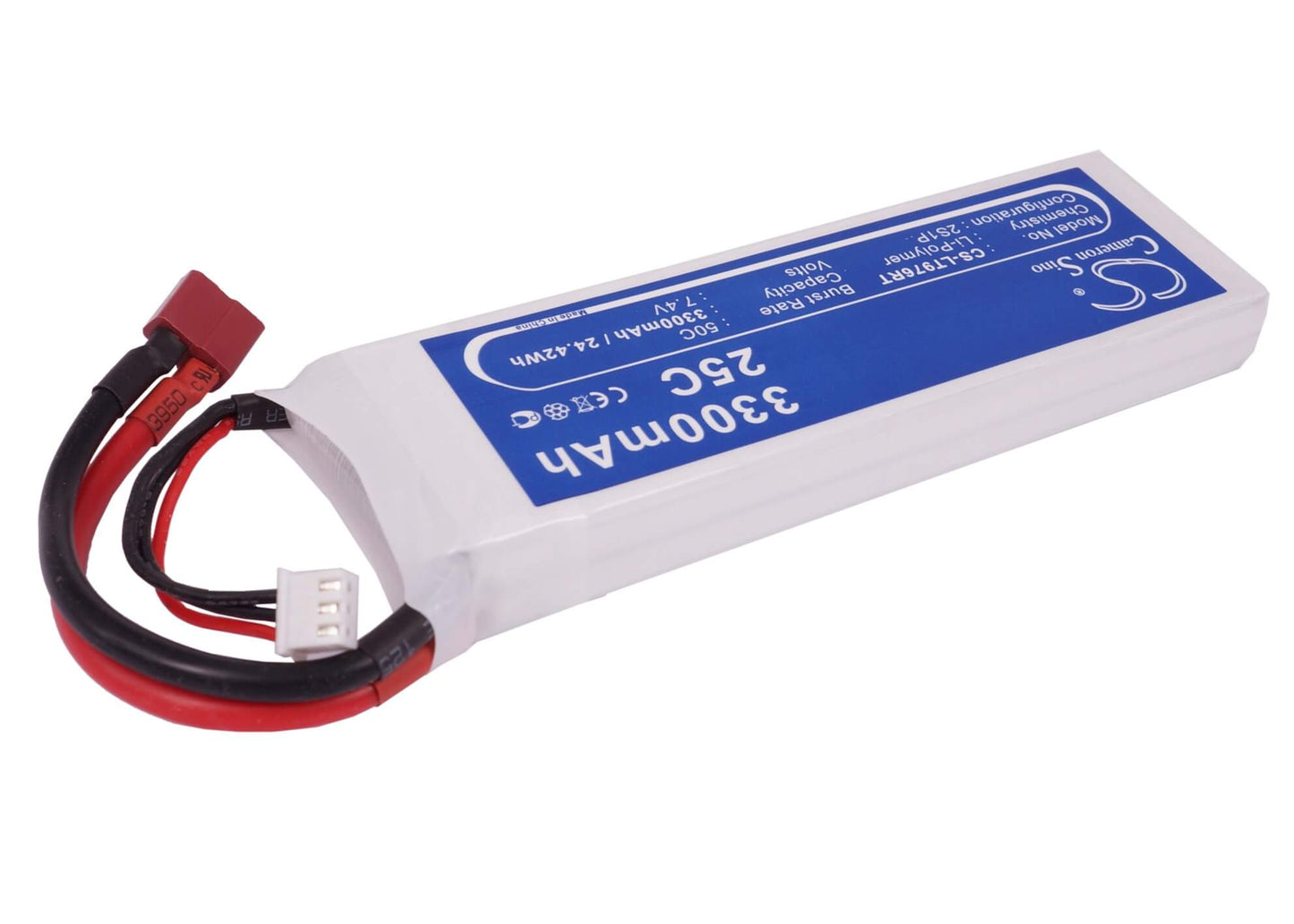 7.4V, 3300mAh, Li-Polymer Battery fits Cameron Sino, RC Cars Cs-lt976rt, 24.42Wh