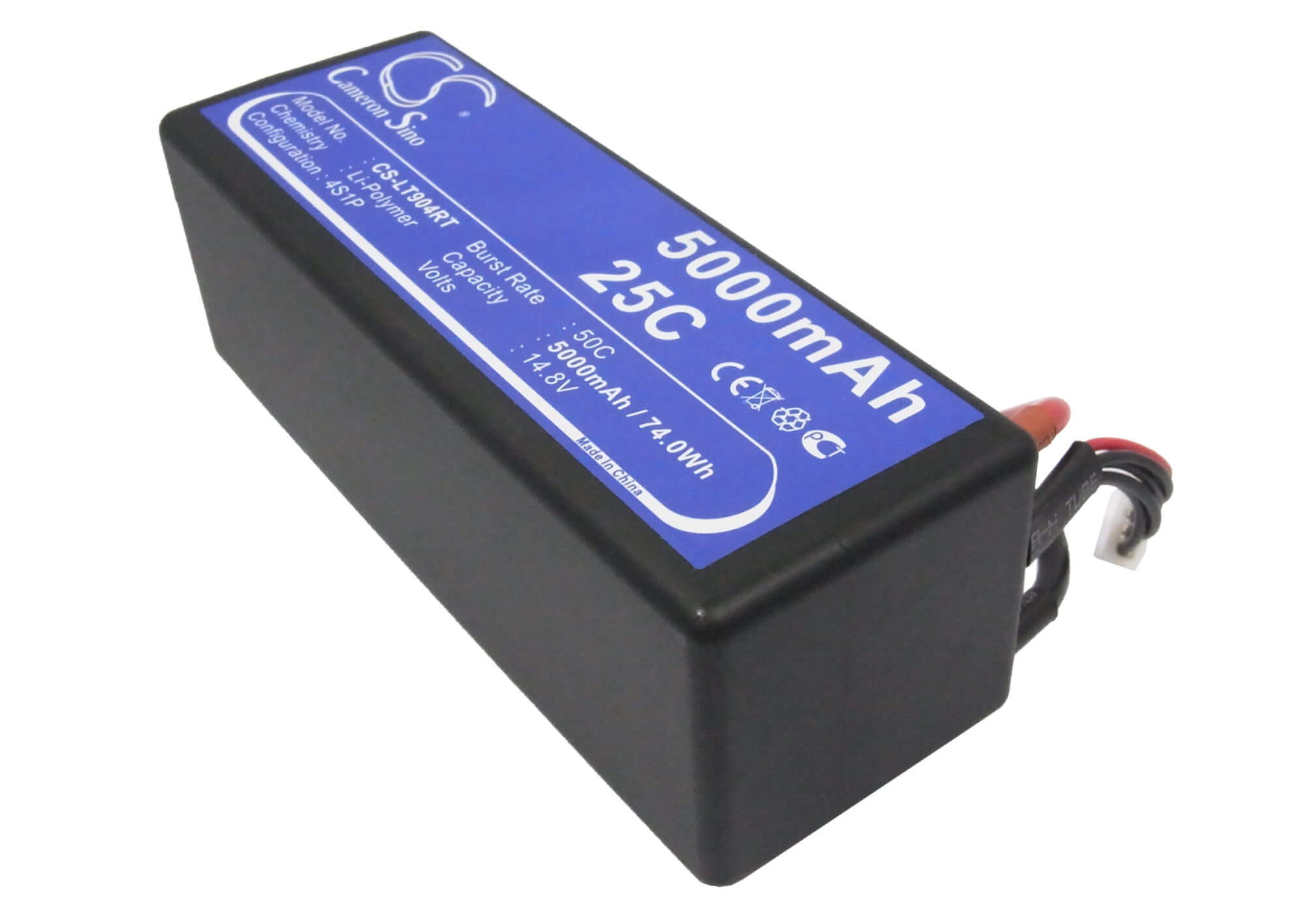 14.8V, 5000mAh, Li-Polymer Battery fits Cameron Sino, RC Cars Cs-lt904rt, 74Wh