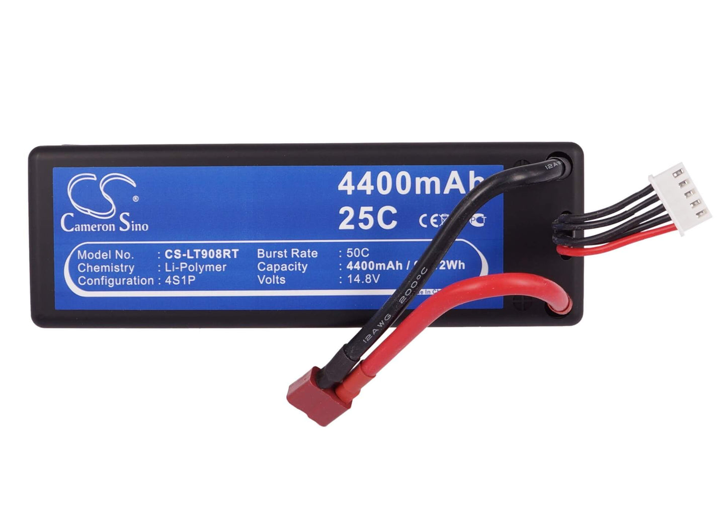 14.8V, 4400mAh, Li-Polymer Battery fits Cameron Sino, RC Cars Cs-lt908rt, 65.12Wh