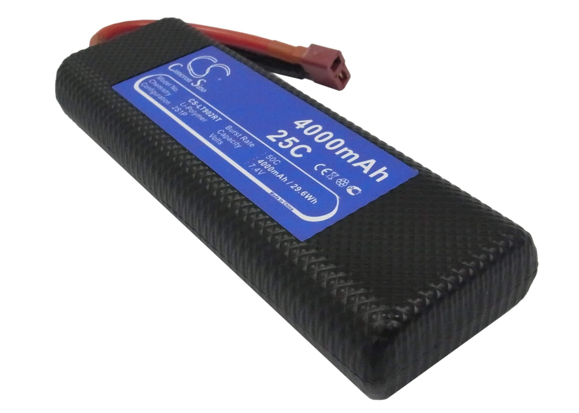 7.4V, 4000mAh, Li-Polymer Battery fits Cameron Sino, RC Cars Cs-lt902rt, 29.6Wh