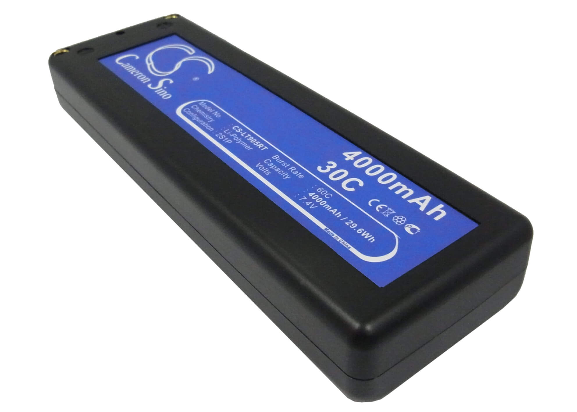 7.4V, 4000mAh, Li-Polymer Battery fits Cameron Sino, RC Cars Cs-lt905rt, 29.6Wh