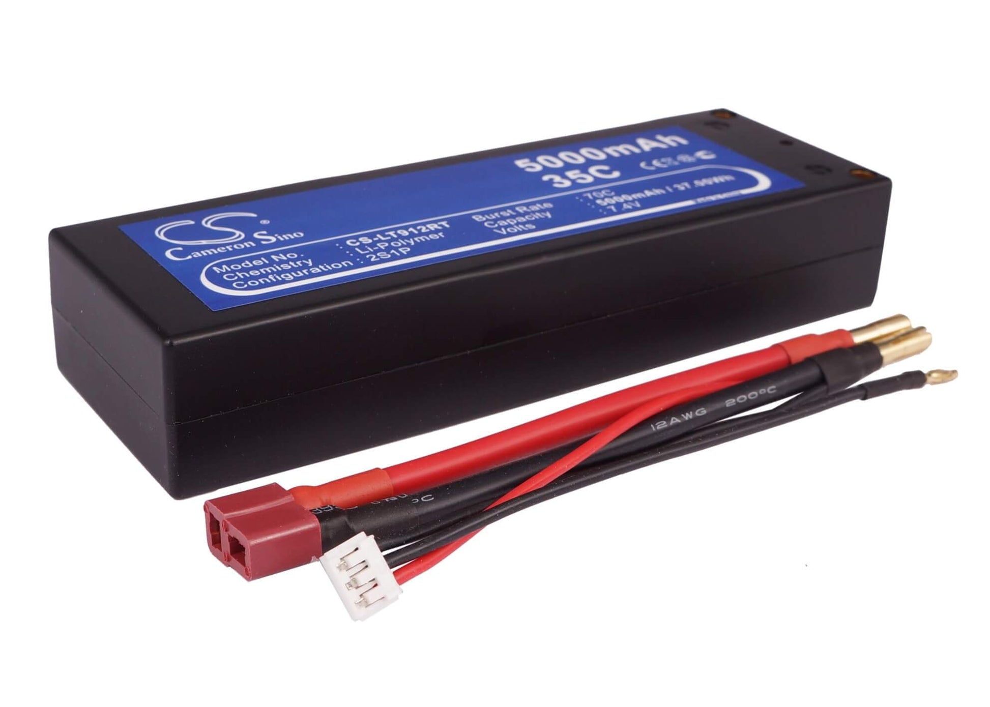 7.4V, 5000mAh, Li-Polymer Battery fits Cameron Sino, RC Cars Cs-lt912rt, 37Wh