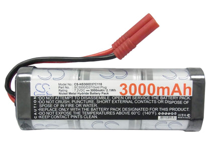 7.2V, 3600mAh, Ni-MH Battery fits Cameron Sino, RC Cars Cs-ns360d37c118, 25.92Wh
