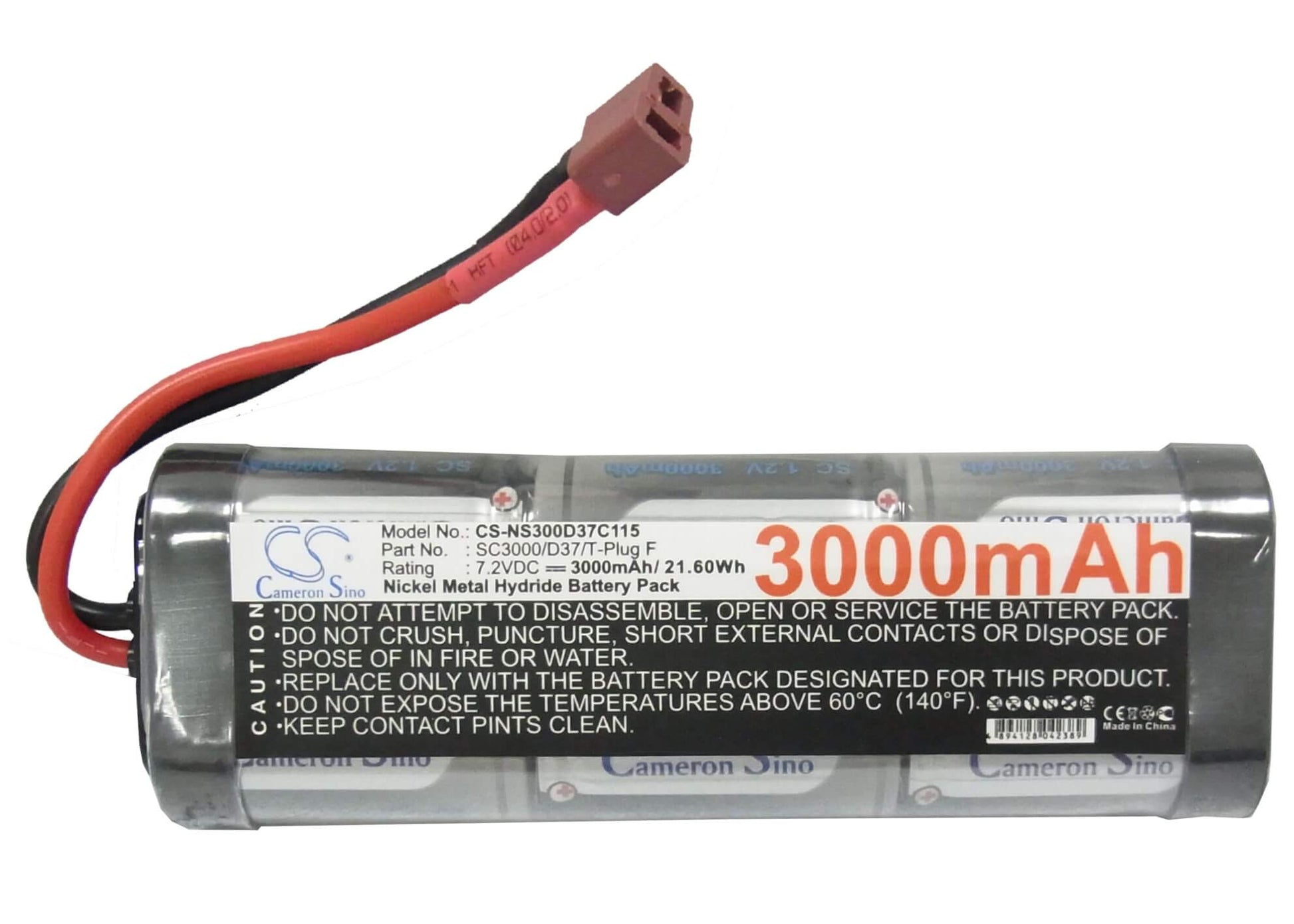 7.2V, 3000mAh, Ni-MH Battery fits Cameron Sino, RC Cars Cs-ns300d37c115, 21.6Wh