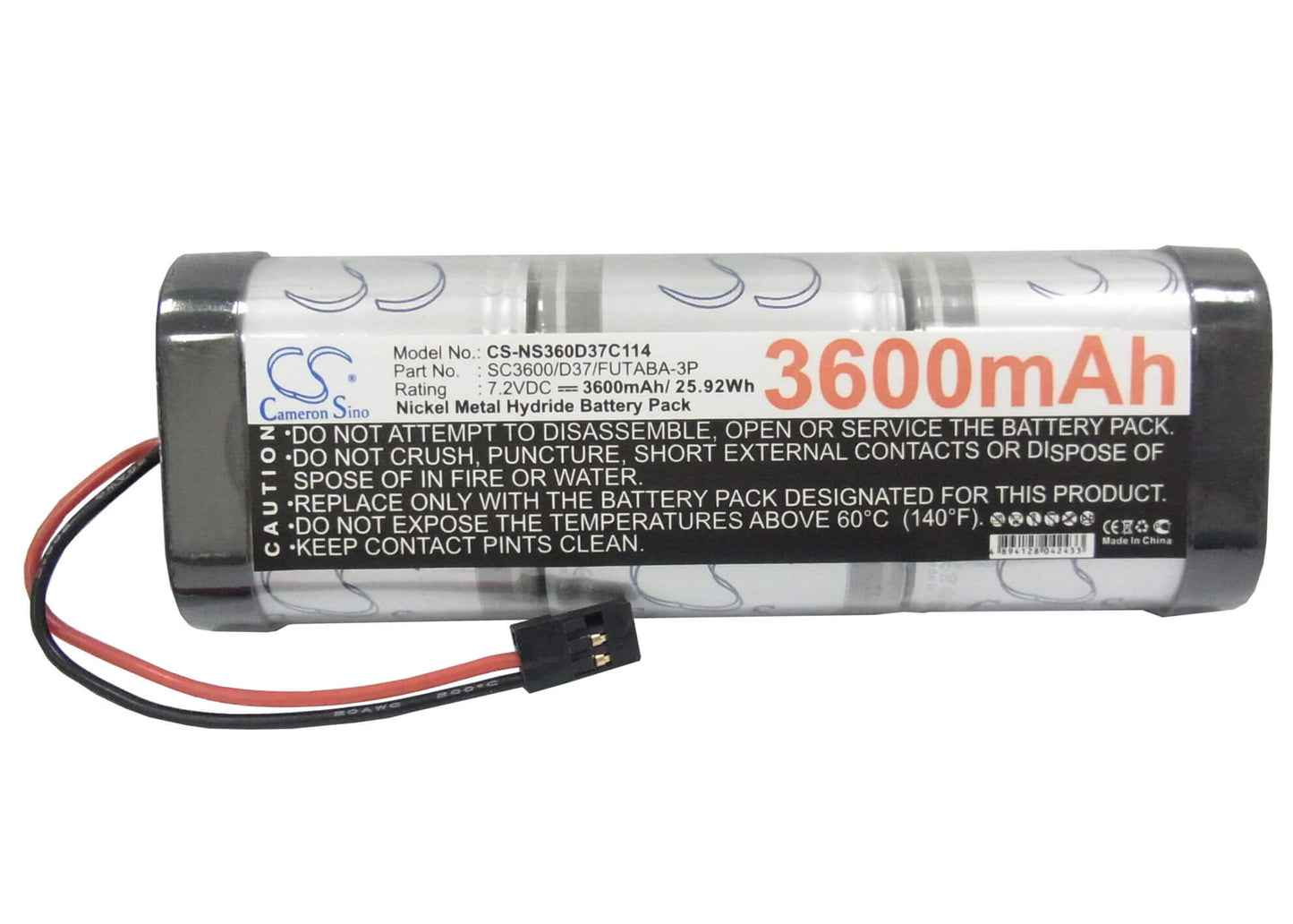 7.2V, 3600mAh, Ni-MH Battery fits Cameron Sino, RC Cars Cs-ns360d37c114, 25.92Wh