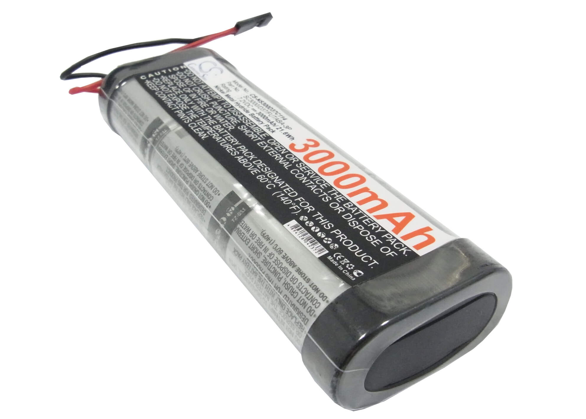 7.2V, 3000mAh, Ni-MH Battery fits Cameron Sino, RC Cars Cs-ns300d37c114, 21.6Wh