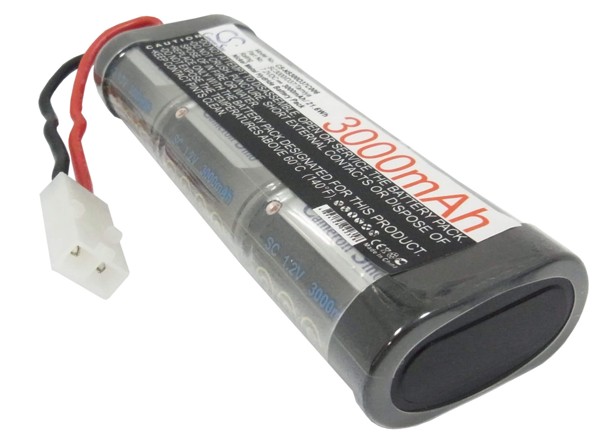 7.2V, 3000mAh, Ni-MH Battery fits Duratrax, RC Cars 1500, 21.6Wh
