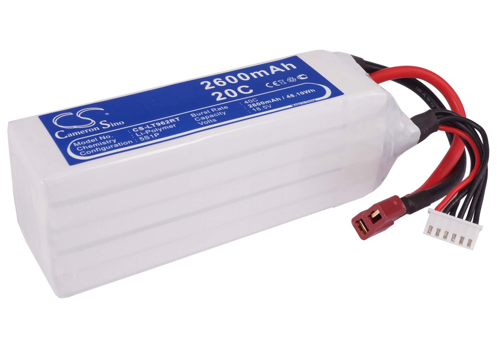 18.5V, 2600mAh, Li-Polymer Battery fits Cameron Sino, RC Cars Cs-lt962rt, 48.1Wh