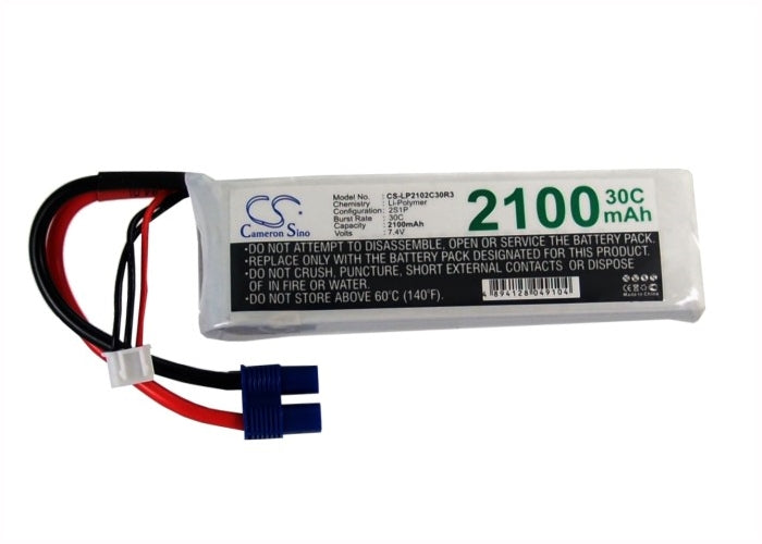 7.4V, 2100mAh, Li-Polymer Battery fits Cameron Sino, RC Cars Cs-lp2102c30r3, 15.54Wh
