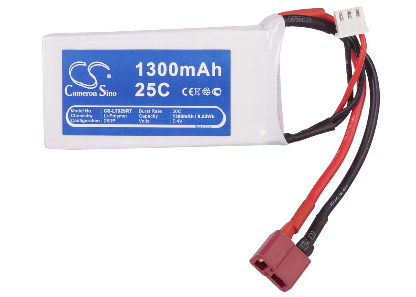 7.4V, 1300mAh, Li-Polymer Battery fits Cameron Sino, RC Fpv Cs-lt929rt, 9.62Wh