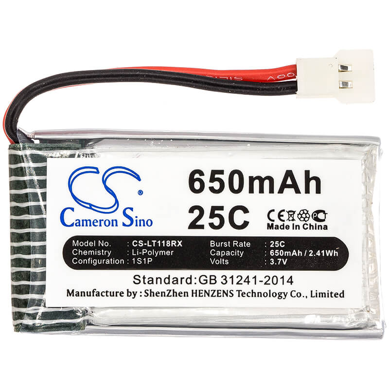 3.7V, 650mAh, Li-Polymer Battery fits Huajun, RC Fpv W609-10, W609-9, 2.405Wh