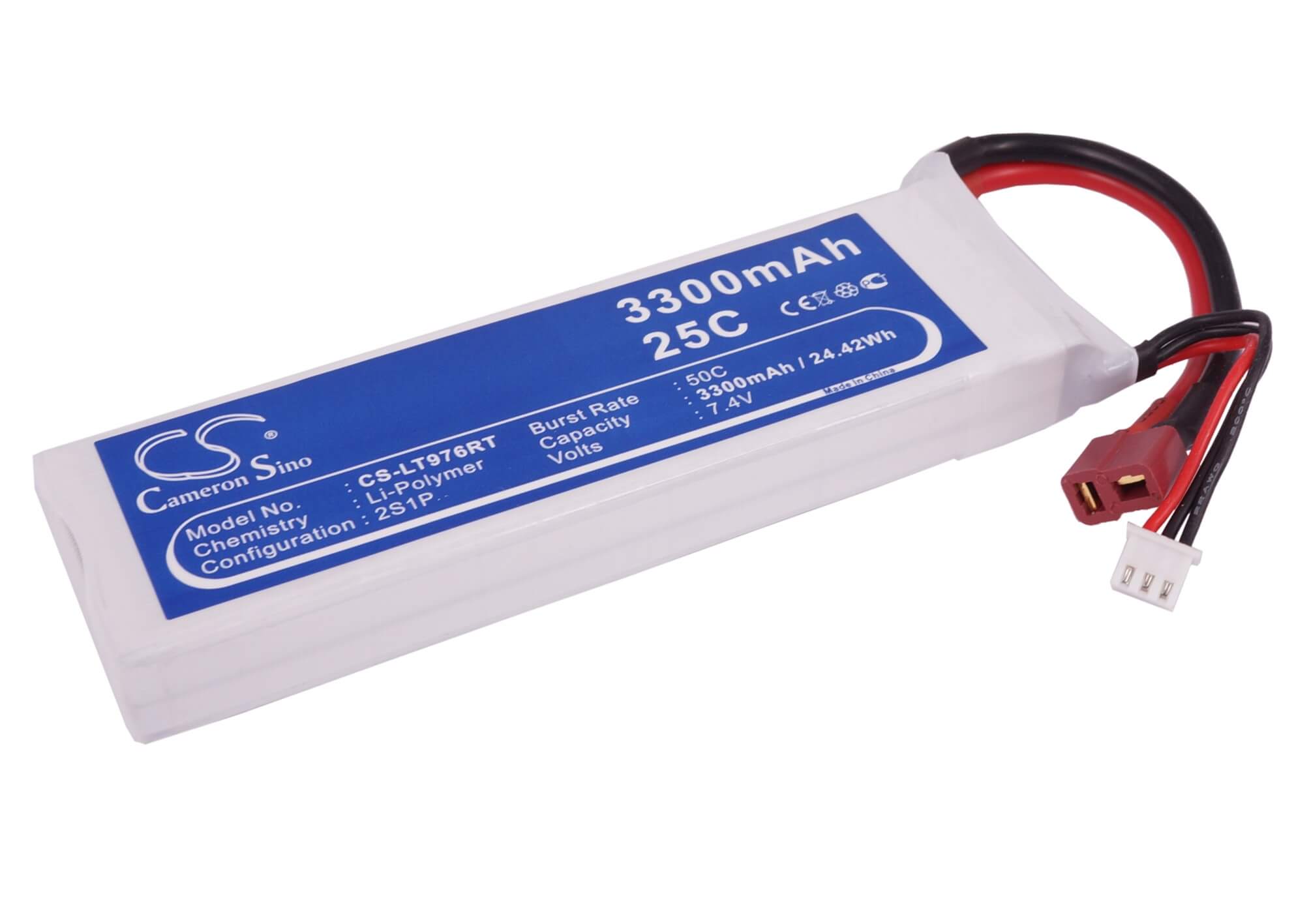 7.4V, 3300mAh, Li-Polymer Battery fits Cameron Sino, RC Fpv Cs-lt976rt, 24.42Wh