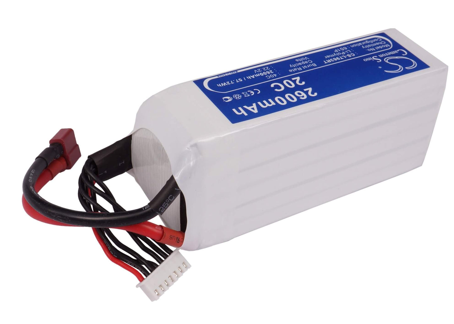 22.2V, 2600mAh, Li-Polymer Battery fits Cameron Sino, RC Fpv Cs-lt963rt, 57.72Wh
