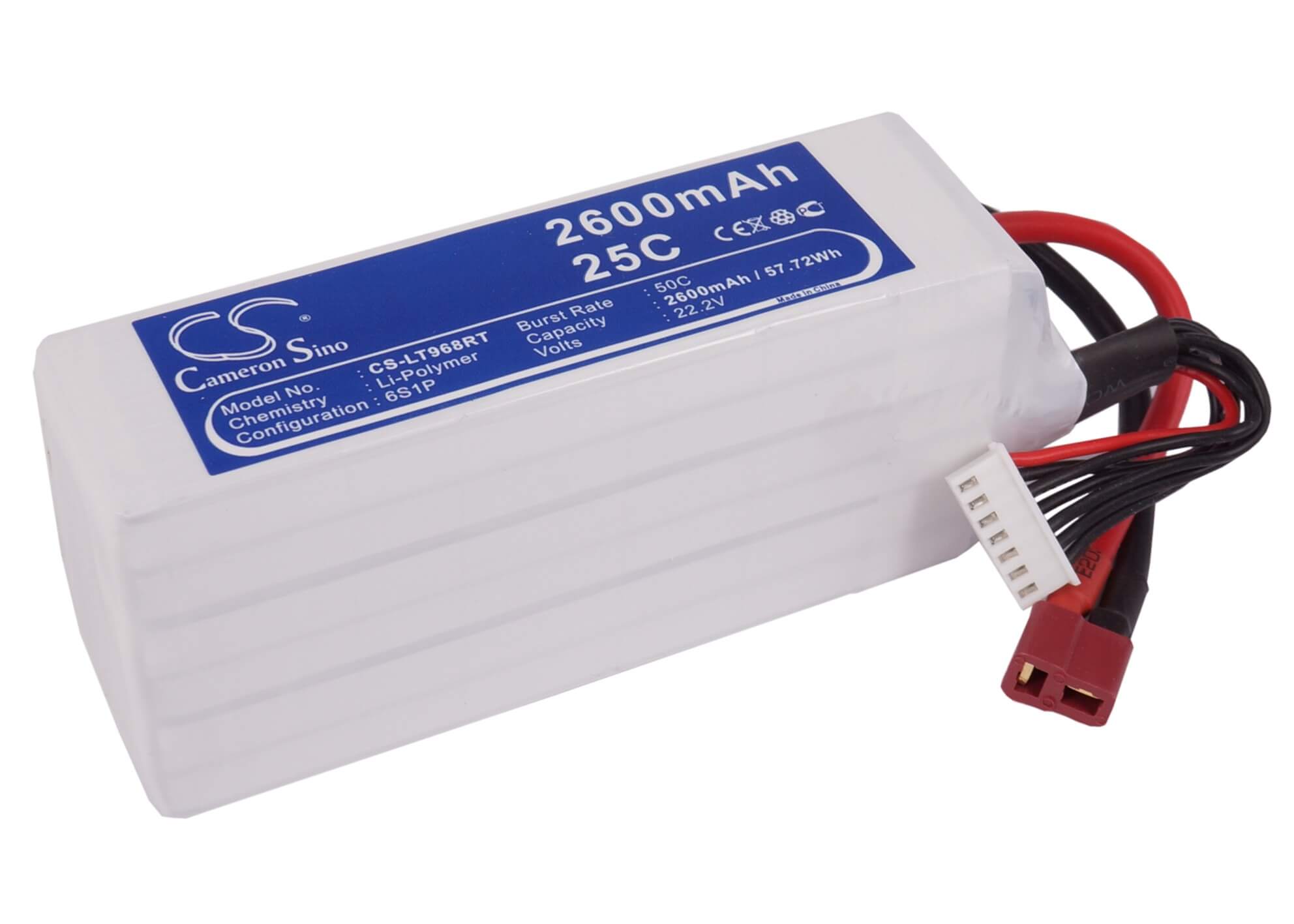 22.2V, 2600mAh, Li-Polymer Battery fits Cameron Sino, RC Fpv Cs-lt968rt, 57.72Wh