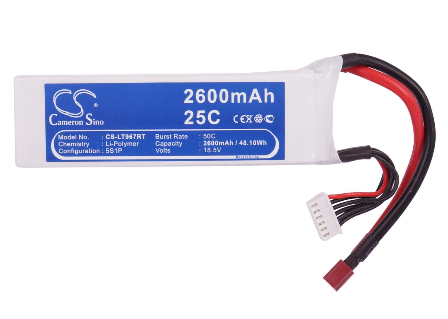 18.5V, 2600mAh, Li-Polymer Battery fits Cameron Sino, RC Fpv Cs-lt967rt, 48.1Wh