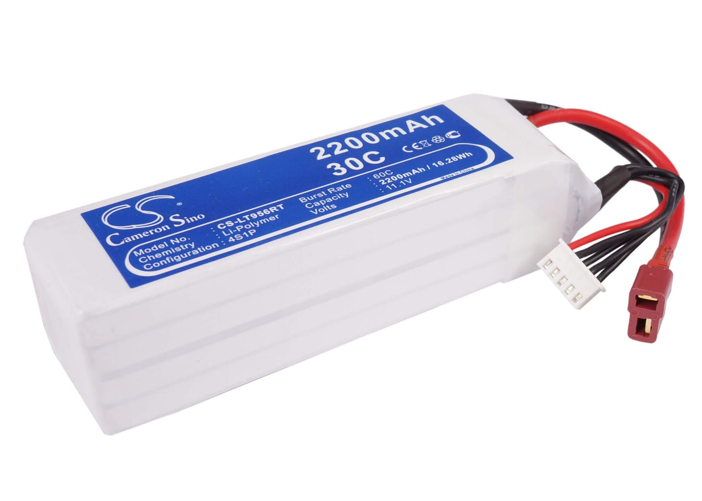 14.8V, 2200mAh, Li-Polymer Battery fits Cameron Sino, RC Fpv Cs-lt956rt, 32.56Wh