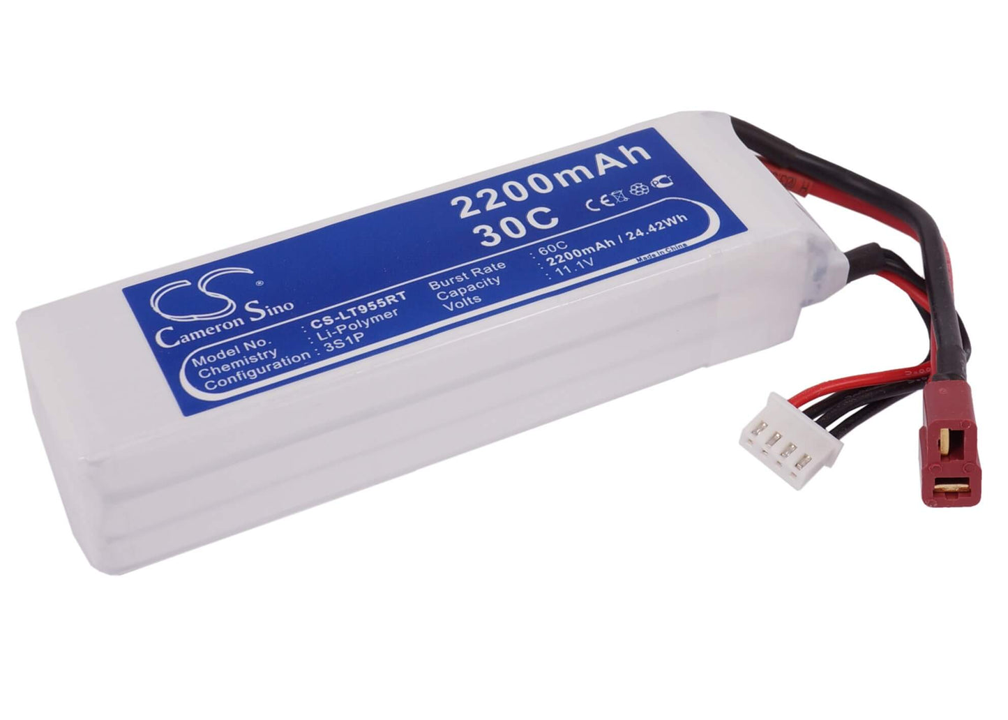 11.1V, 2200mAh, Li-Polymer Battery fits Cameron Sino, RC Fpv Cs-lt955rt, 24.42Wh
