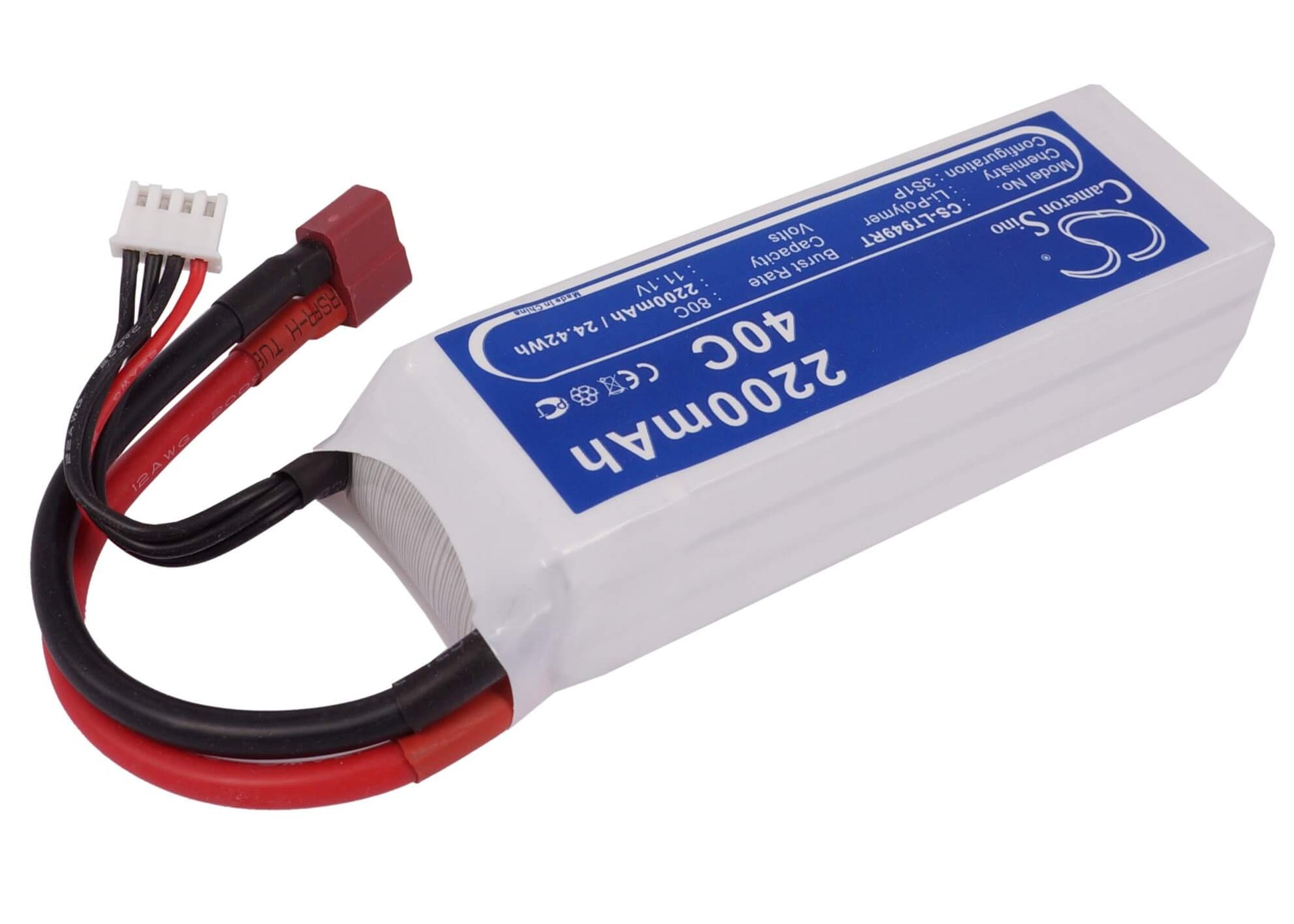 11.1V, 2200mAh, Li-Polymer Battery fits Cameron Sino, RC Fpv Cs-lt949rt, 24.42Wh