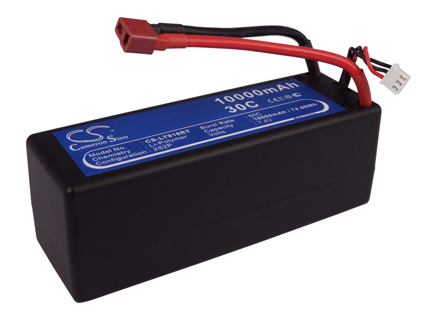 7.4V, 10000mAh, Li-Polymer Battery fits Cameron Sino, RC Helicopters Cs-lt918rt, 74Wh