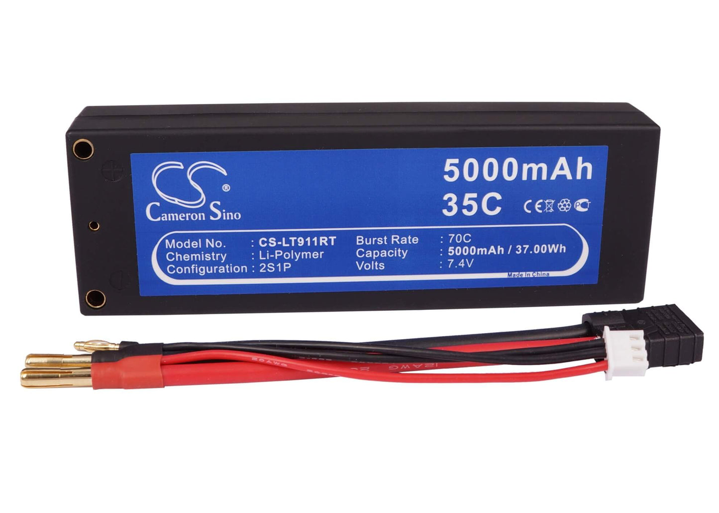 7.4V, 5000mAh, Li-Polymer Battery fits Cameron Sino, RC Helicopters Cs-lt911rt, 37Wh