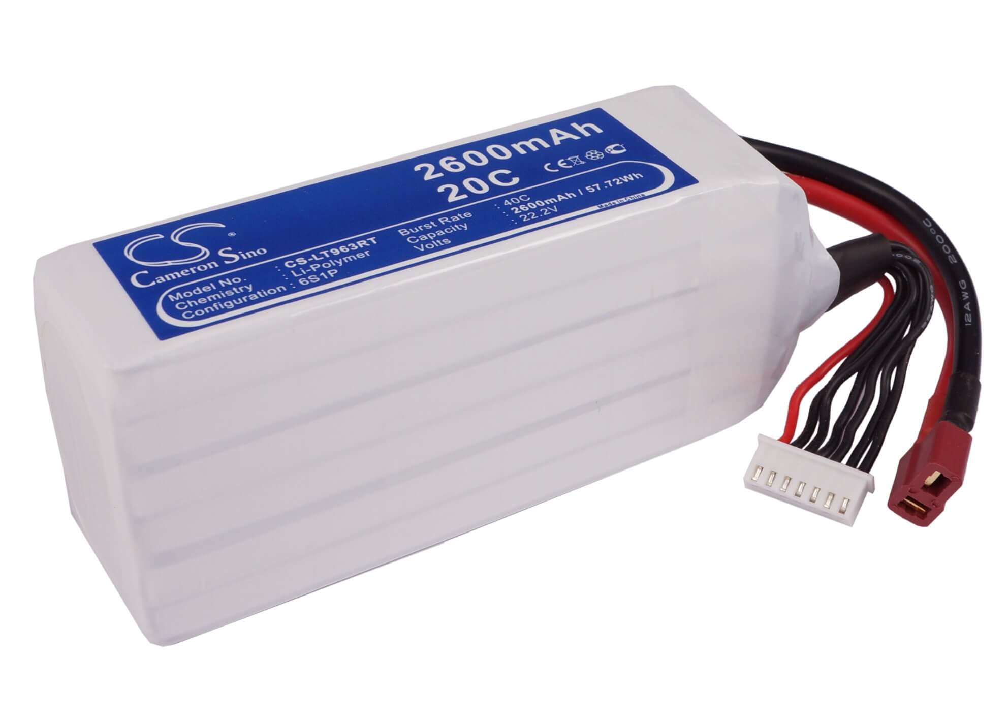 22.2V, 2600mAh, Li-Polymer Battery fits Cameron Sino, RC Helicopters Cs-lt963rt, 57.72Wh