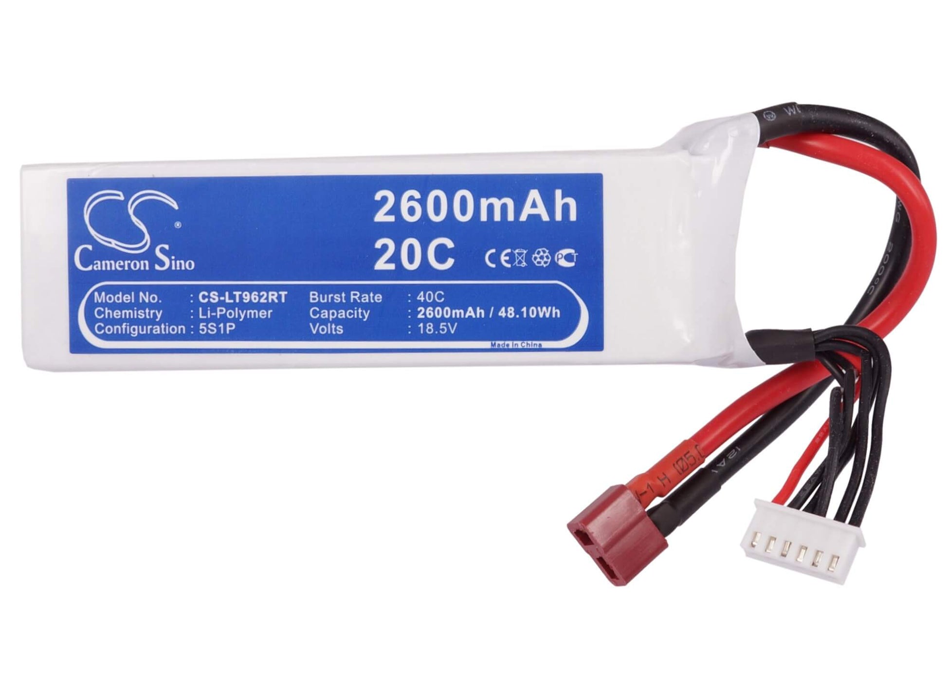 18.5V, 2600mAh, Li-Polymer Battery fits Cameron Sino, RC Helicopters Cs-lt962rt, 48.1Wh