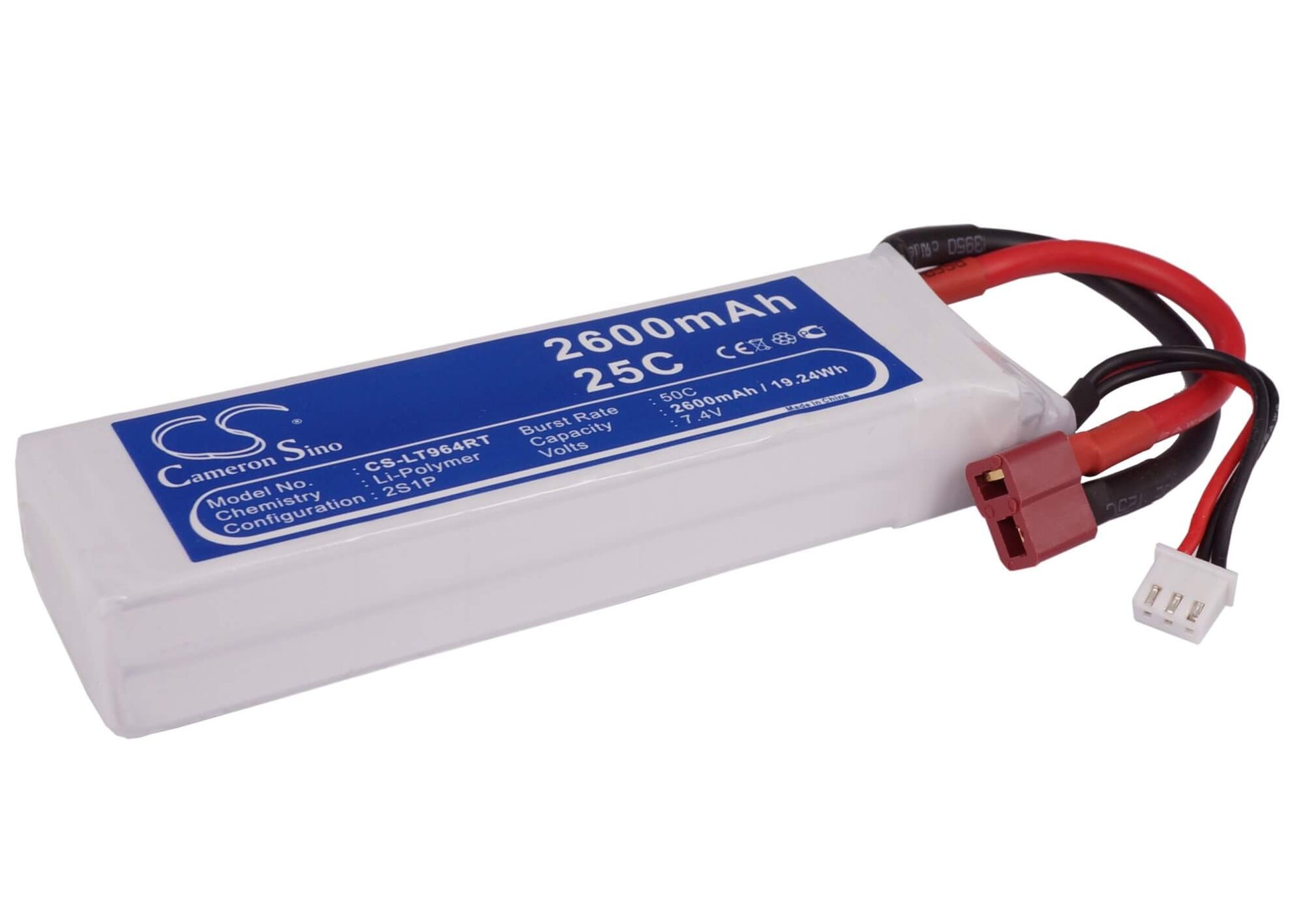 7.4V, 2600mAh, Li-Polymer Battery fits Cameron Sino, RC Helicopters Cs-lt964rt, 19.24Wh